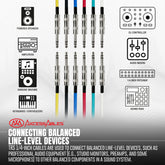 1/4-Inch TRS (Stereo) Multi-Colored Balanced Patch Cables Metal Connectors (6 Pack)